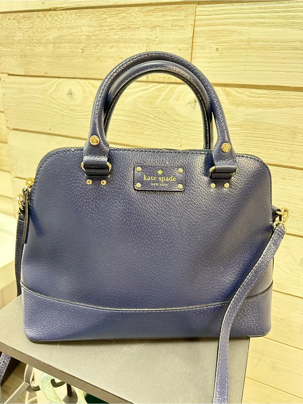 Kate Spade New York Navy Pebbled Leather Satchel Crossbody Bag 💙
